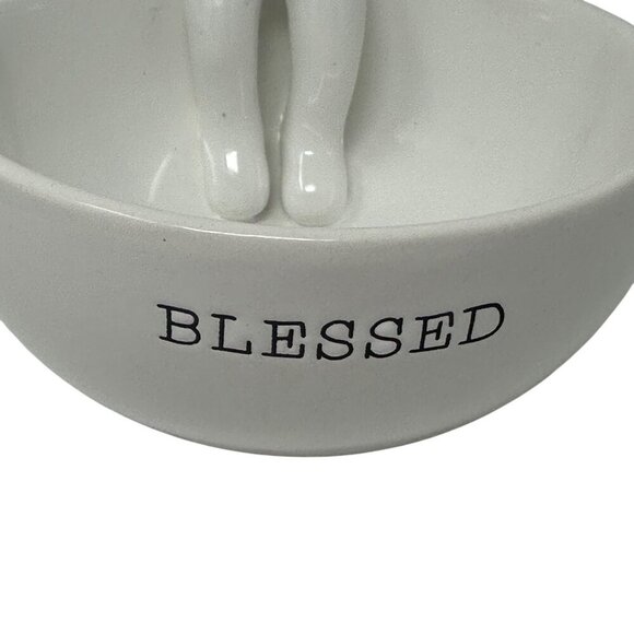 Mud Pie Blessed White Ceramic Bunny Bowl Easter Farmhouse Candy Trinket Dish - Picture 3 of 11